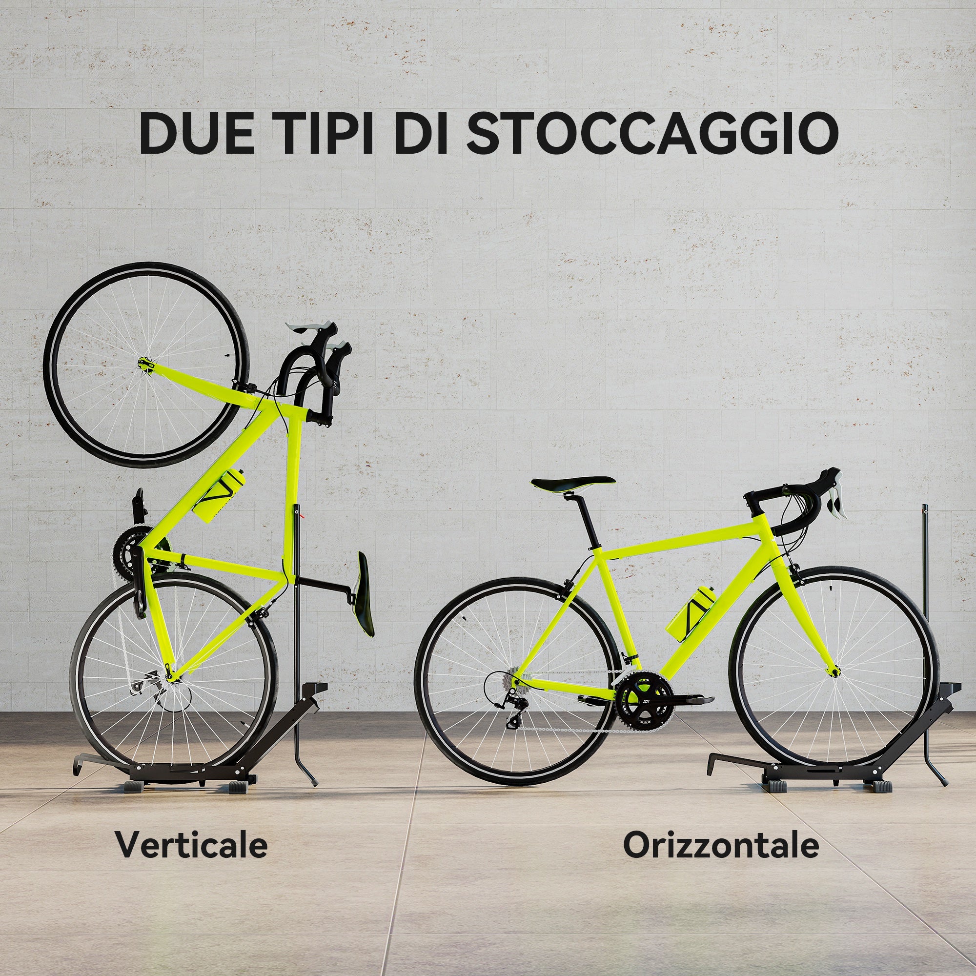 Rastrelliera per Bici Regolabile 75x41x71-81 cm con Tubo di Supporto in Acciaio e Plastica Nero
