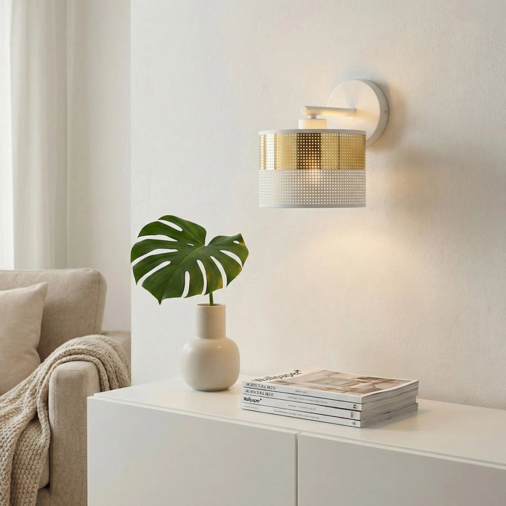 Lampada da parete LUX in acciaio bianco e oro