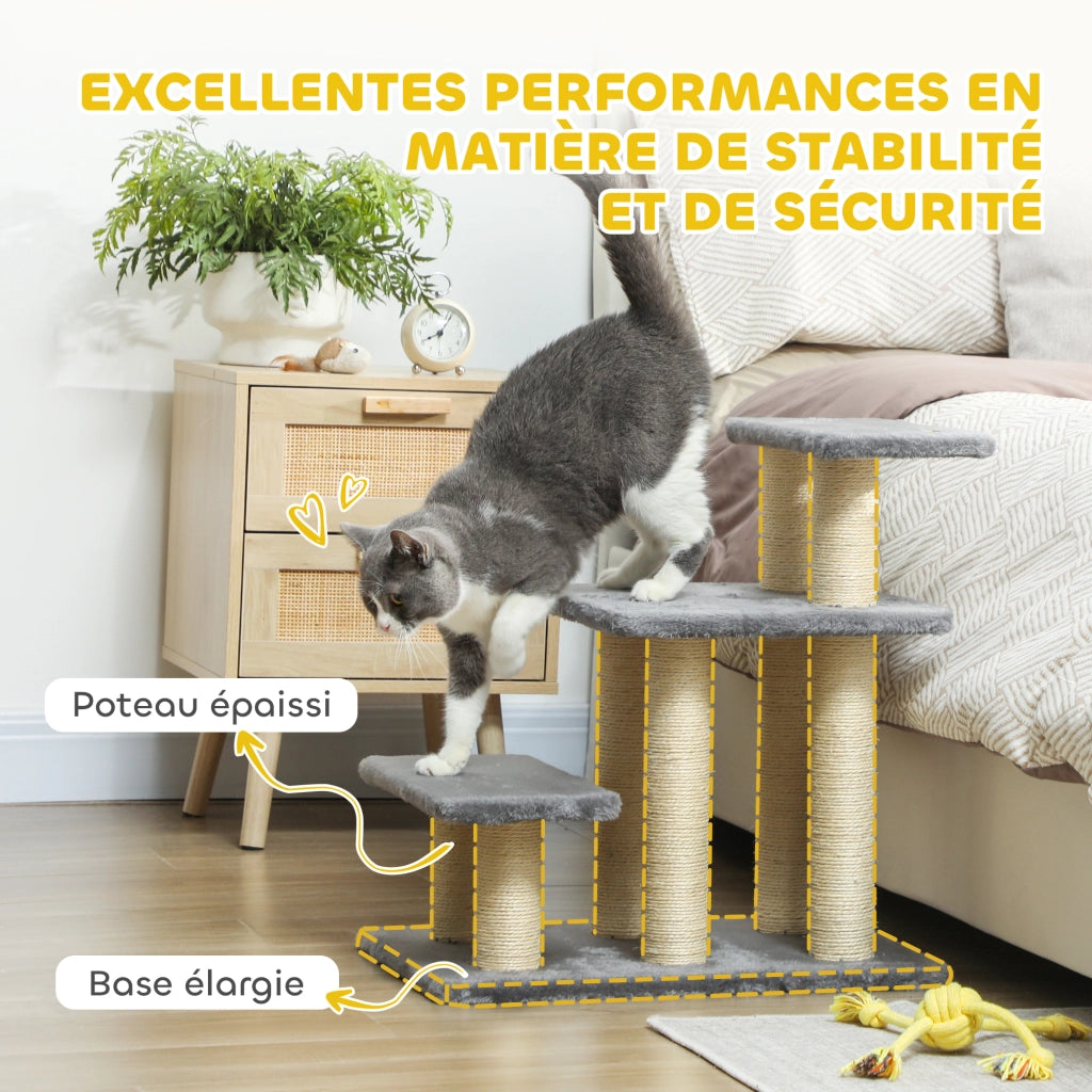 Scala per Animali Domestici Regolabile 3 Gradini ¨C Zephmum ¨C Grigio 52x34.5x54cm