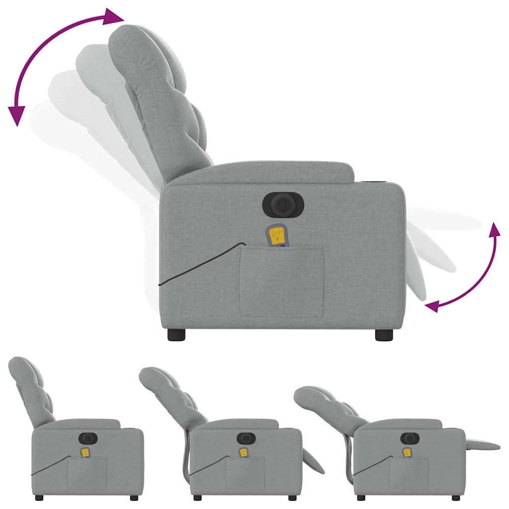 Divano Sedia-Poltrona Reclinabile Massaggio Elettrica Grigio Chiaro Tessuto 689484