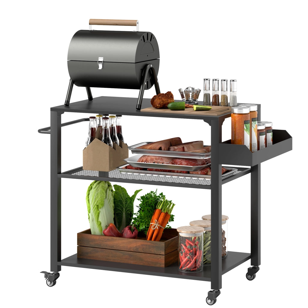 Carrello Cottura Barbecue con Griglia e Ripiano ¨C Zephmum ¨C Metallo, Nero, 4 Ruote