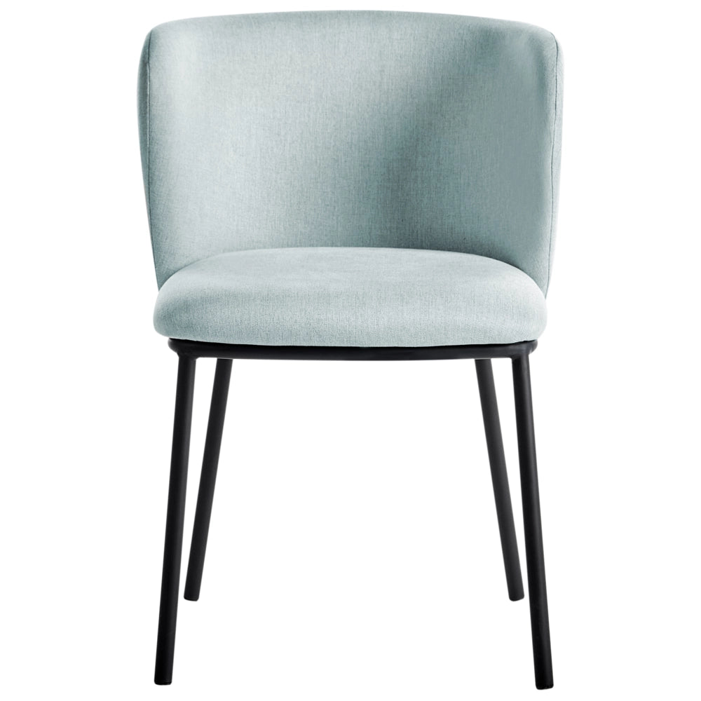 Set di 2 sedie da pranzo in poliestere azzurro Rivestimenti in metallo nero Gambe senza braccioli Schienale curvo Design moderno e contemporaneo