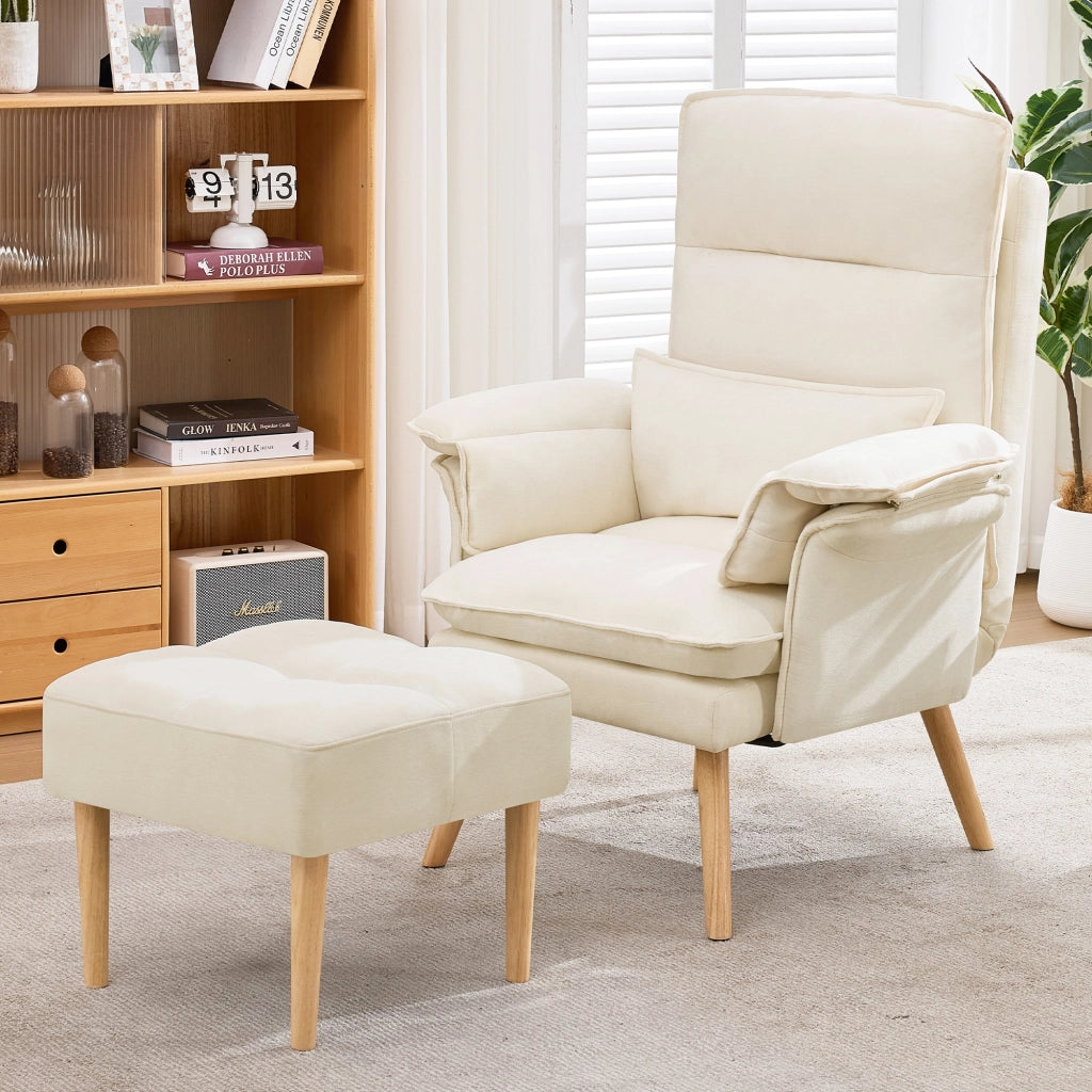POLTRONA Relax con poggiapiedi 85x78,5x112 cm in lino beige