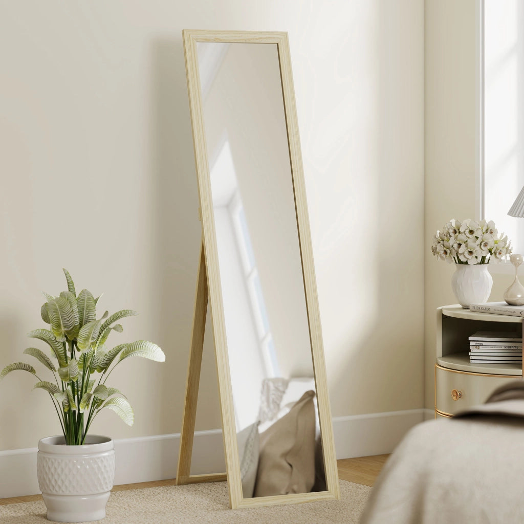 Specchio a Pieno Lunghezza con Supporto e Muro ¨C zephmum ¨C 37x37x154cm legno naturale