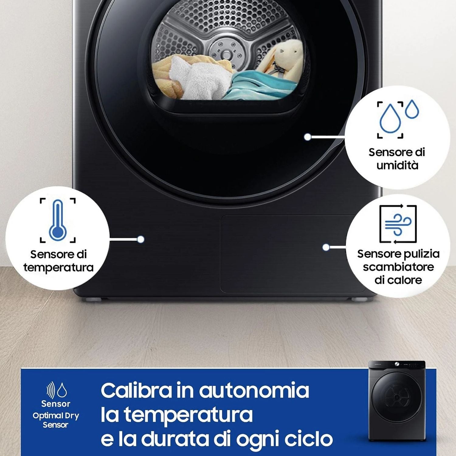 Samsung Asciugatrice 16 Kg Classe A+++ Inverter con Pompa di Calore Profondità 84 cm Wi-Fi colore Nero - DV16DG8600BVU3