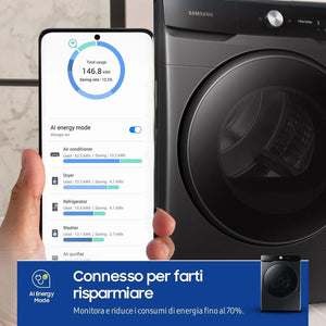 Samsung Asciugatrice 16 Kg Classe A+++ Inverter con Pompa di Calore Profondità 84 cm Wi-Fi colore Nero - DV16DG8600BVU3
