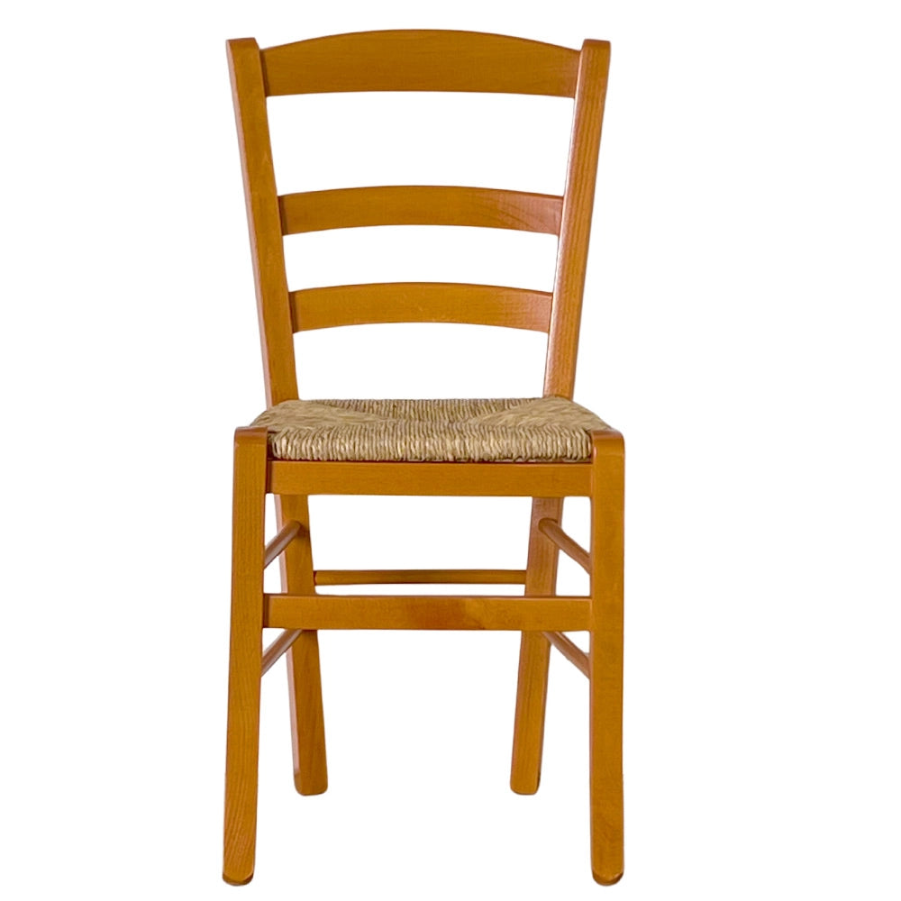 Sedia da sala pranzo Paesana in legno ciliegio con seduta in paglia intrecciata