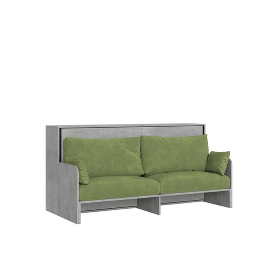 Letto singolo a scomparsa con divano - KANDO Colore Struttura: Cemento, Materasso: Con Materasso, Colore Divano: Verde