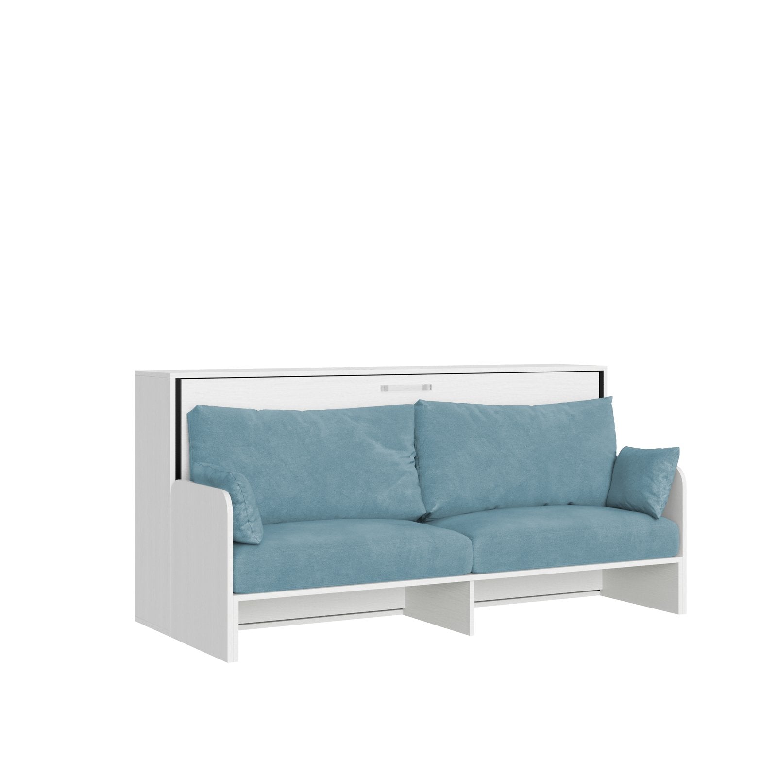 Letto singolo a scomparsa con divano - KANDO Colore Divano: Azzurro, Materasso: Con Materasso, Colore Struttura: Bianco Frassino