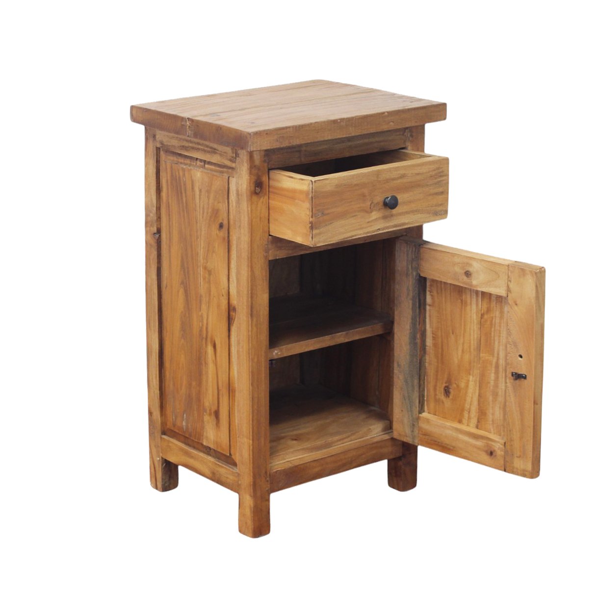 Comodino in legno rustico 1 anta 1 cassetto - CARME