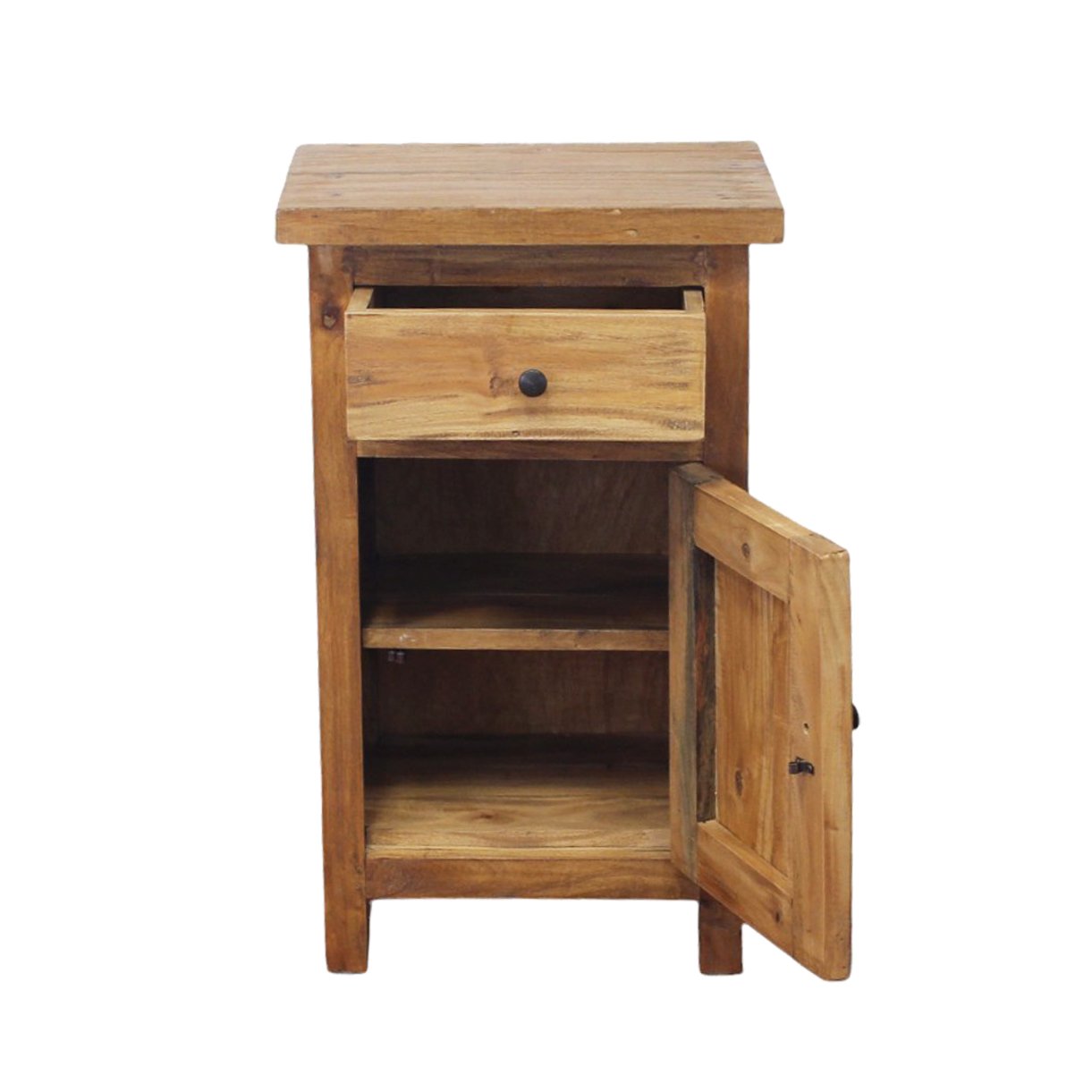 Comodino in legno rustico 1 anta 1 cassetto - CARME