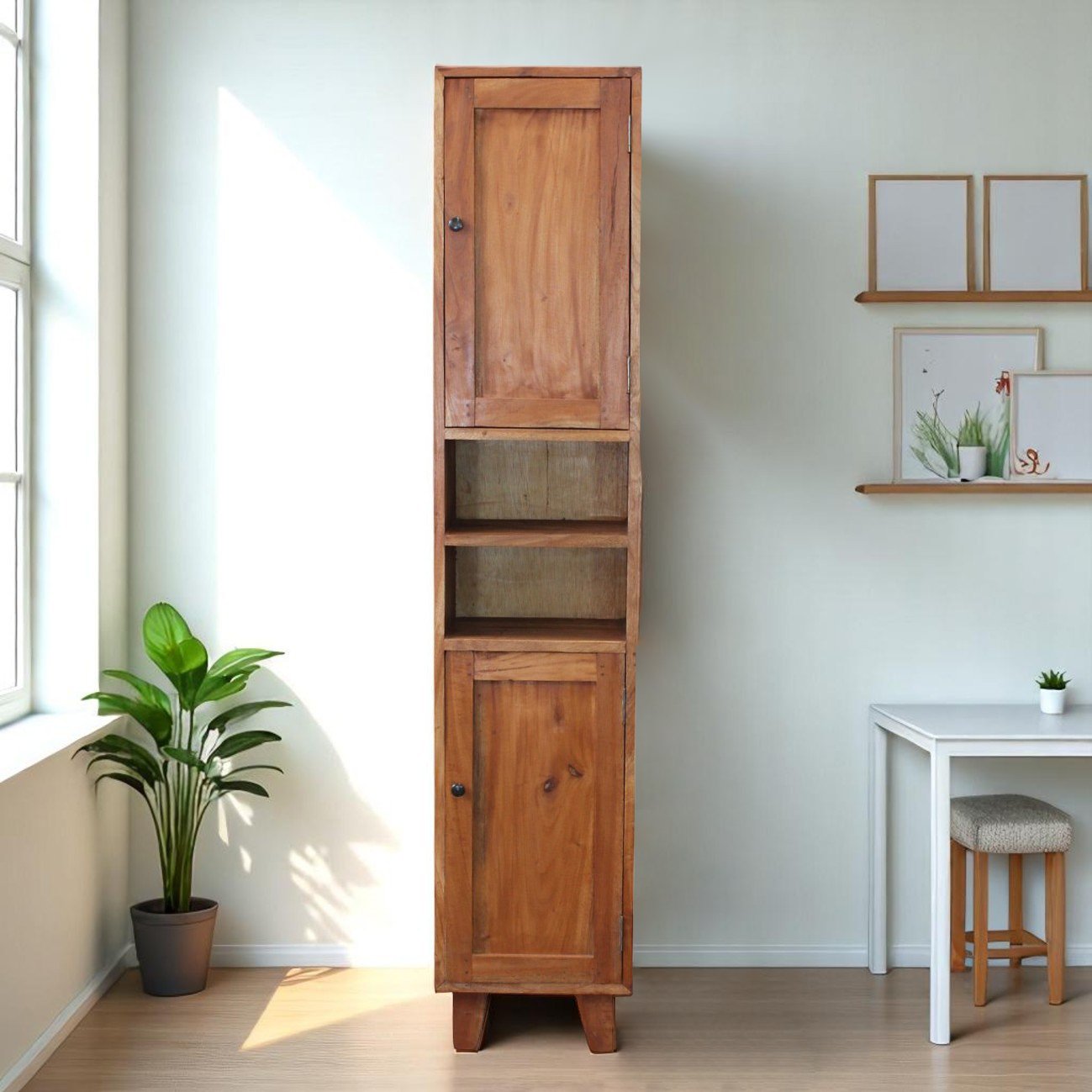 Mobile colonna in legno rustico 2 ante 2 ripiani - AUGUSTA