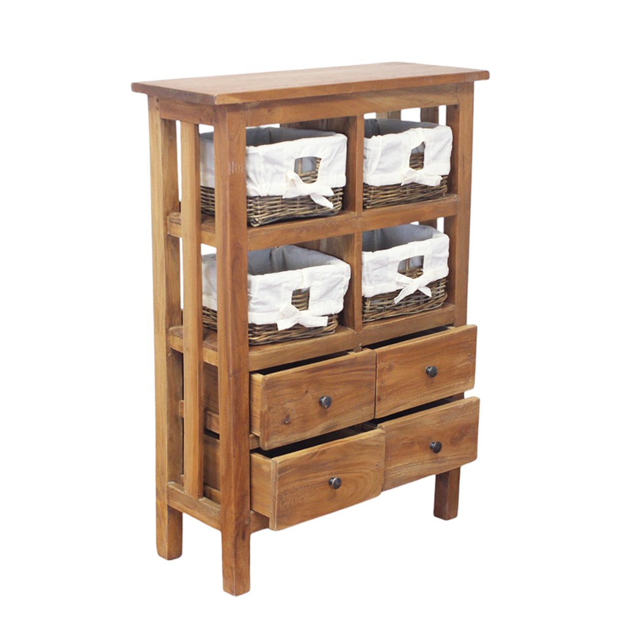 Mobile in legno 4 cassetti 4 ripiani con ceste - AGAPIA