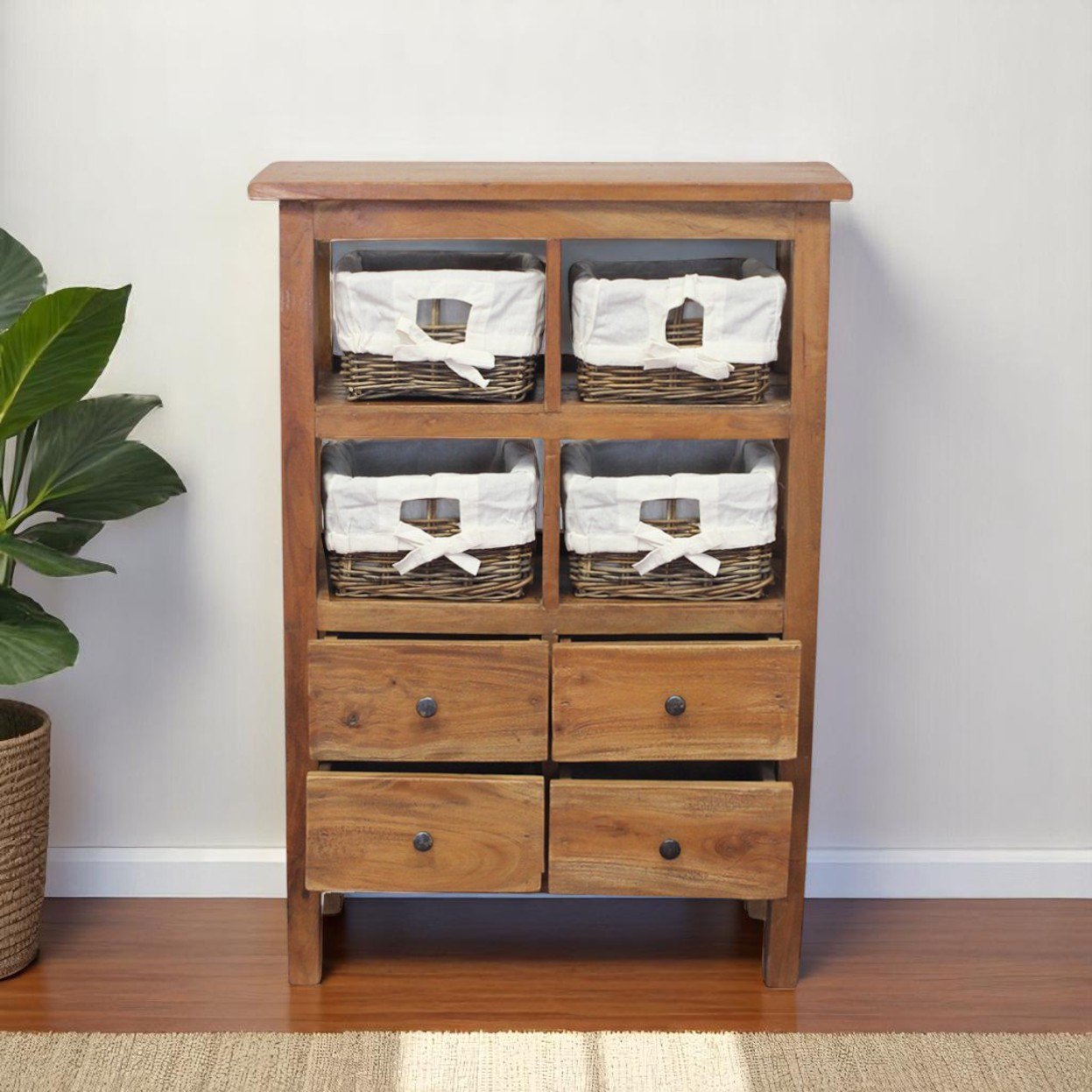 Mobile in legno 4 cassetti 4 ripiani con ceste - AGAPIA