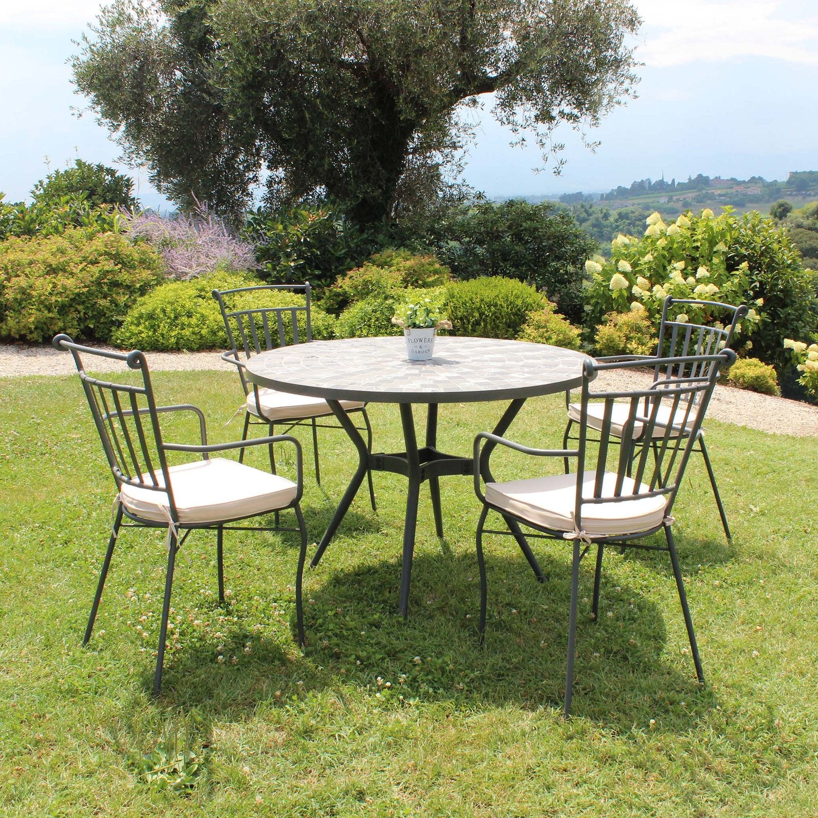 Tavolo da giardino in acciaio e mosaico - NOEMI