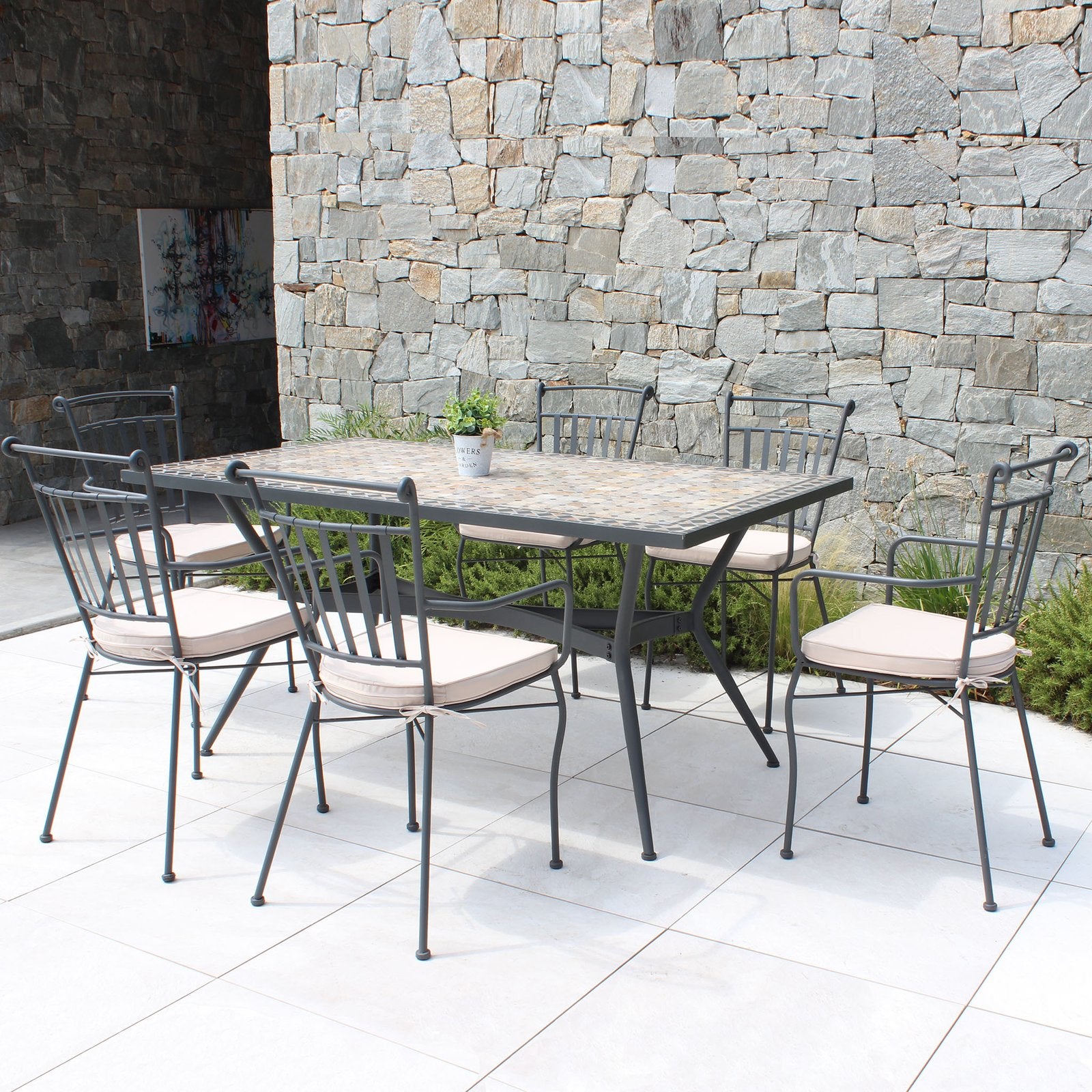 Tavolo da giardino in acciaio e mosaico - LIVIA