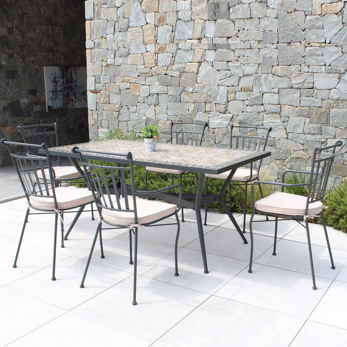 Tavolo da giardino in acciaio e mosaico - LIVIA