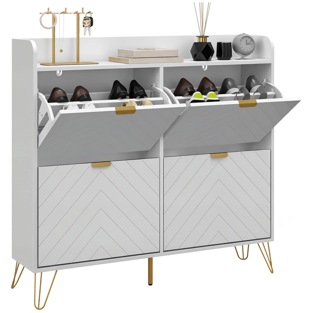 Scarpiera 4 Ante con Ripiano Regolabile ¨C Zephmum ¨C Bianco 106x24x102 cm