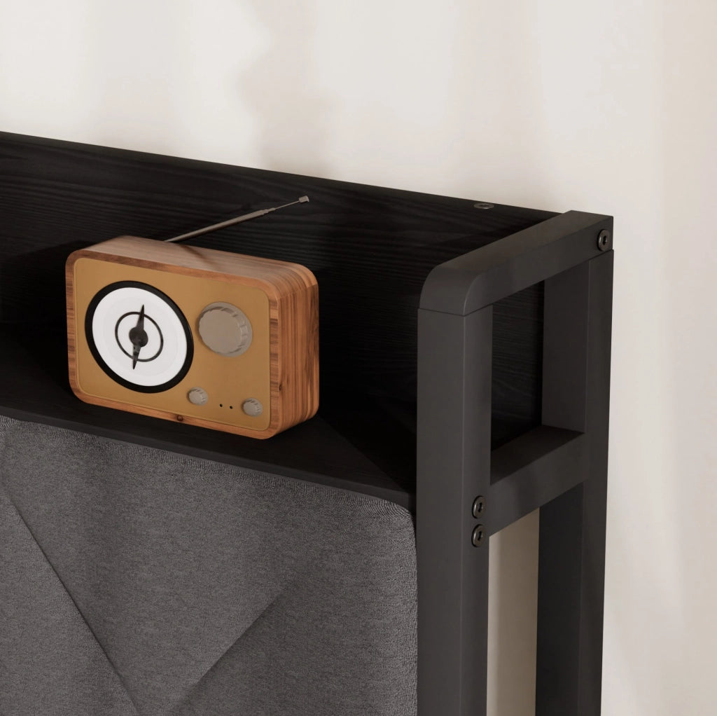 Letto imbottito 140x190 con LED, porta USB e vano sottostante