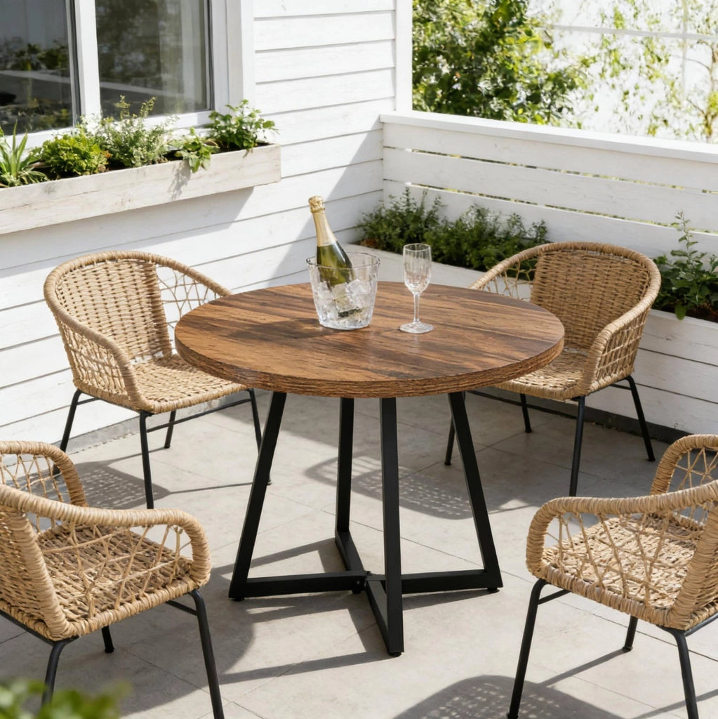 Tavolo da pranzo ULEVR 80 cm in MDF e metallo, finitura marrone rustico e struttura nera