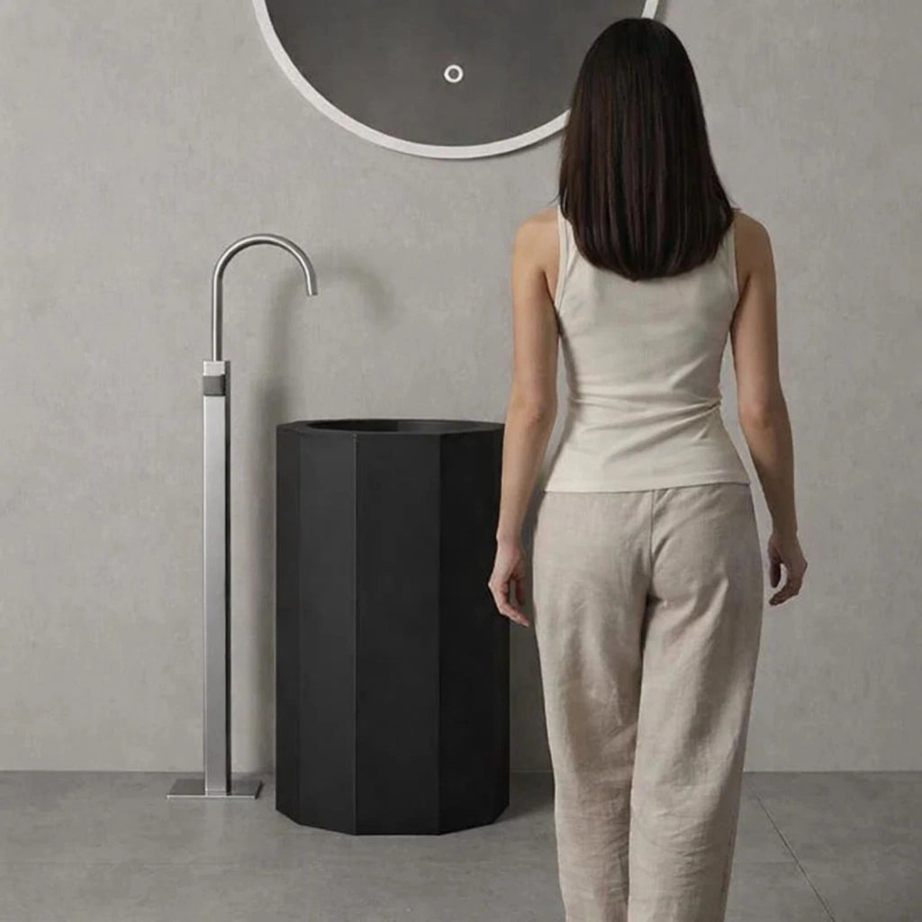 Lavabo da centro stanza erik in artificial stone free standing nero opaco *** finitura- nero opaco, confezione 1