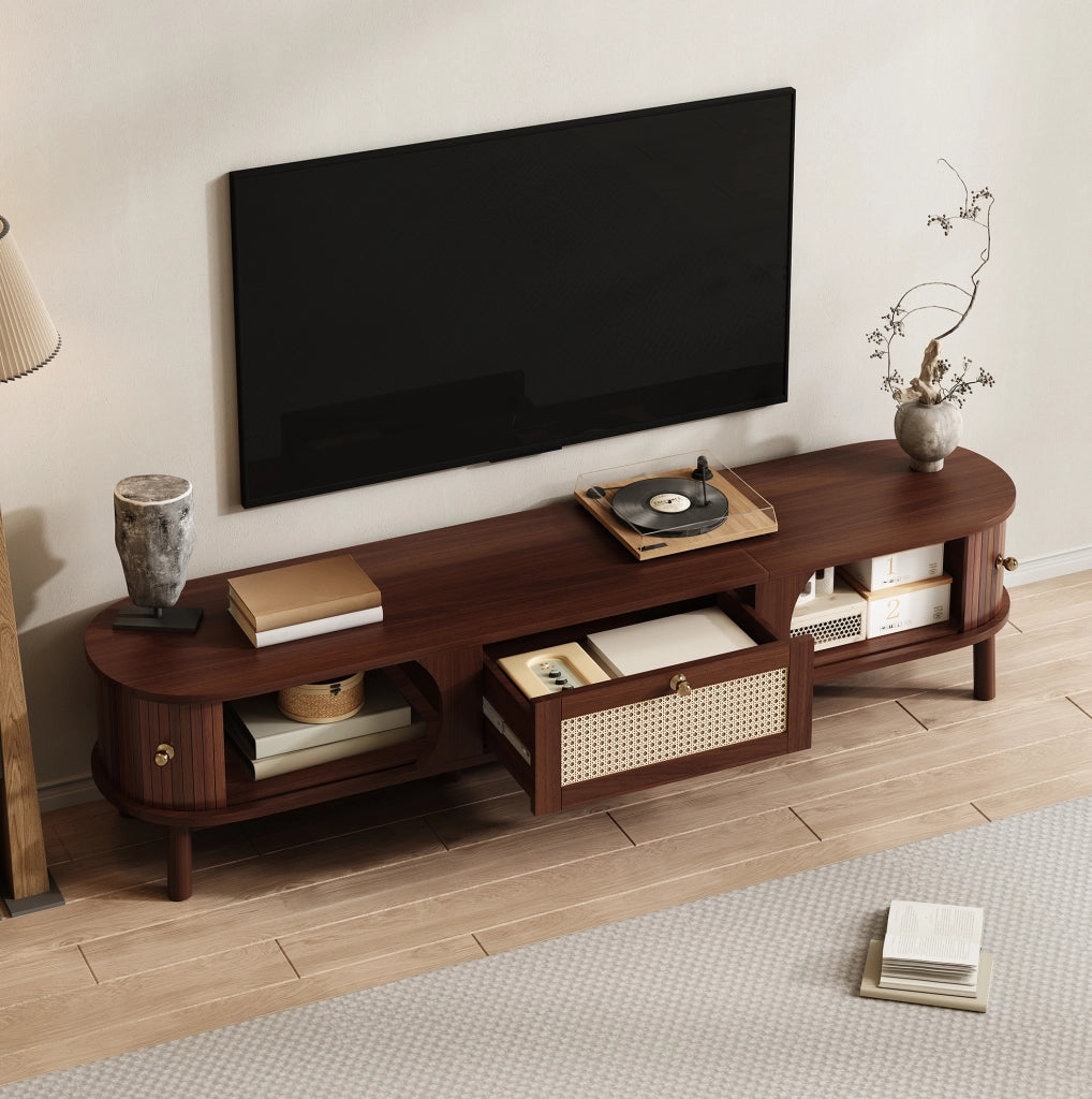 Mobile TV 170 cm in legno e rattan con ante e cassetti