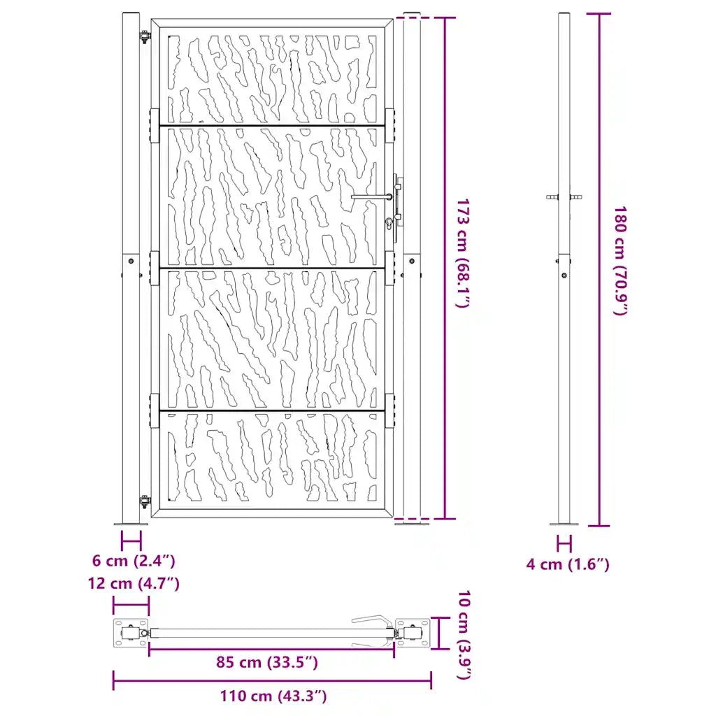 Cancello da giardino nero 100x175 cm in acciaio con design a traliccio 4100982