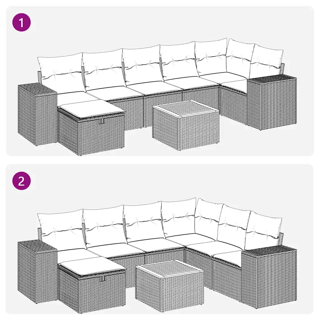Set Divano da Giardino 8 pz con Cuscini Beige in Polyrattan