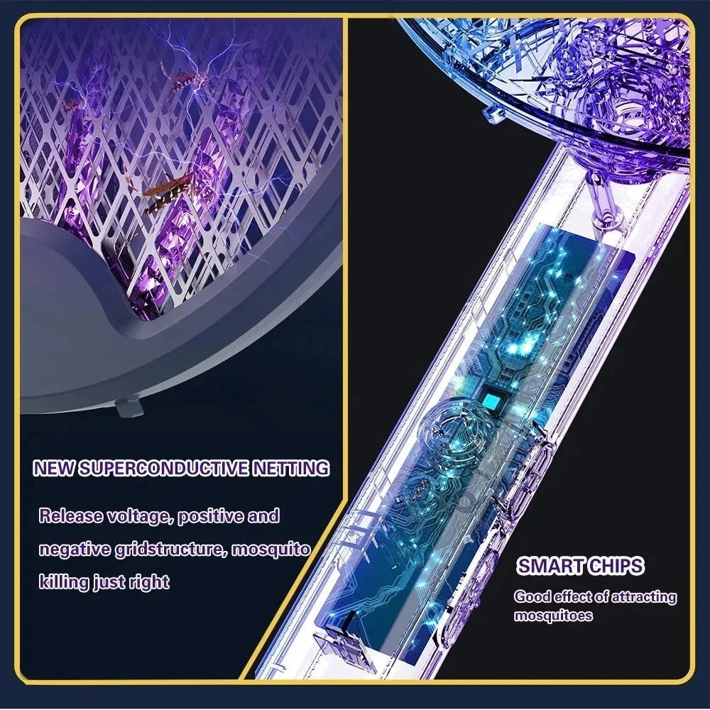 Trade Shop - Racchetta Elettrica Pieghevole Ricaricabile Trappola Zanzara Insetti 4 In 1 Con Luce Uv -
