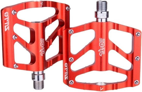 Pedali in Alluminio Leggero per Biciclette da Mountain Bike - Pedali con Piattaforma Robusta in Rosso per Miglior Grip e Prestazioni