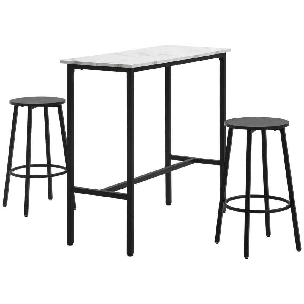 Set bar 3 pezzi con tavolo alto e 2 sgabelli, struttura in acciaio, colore bianco