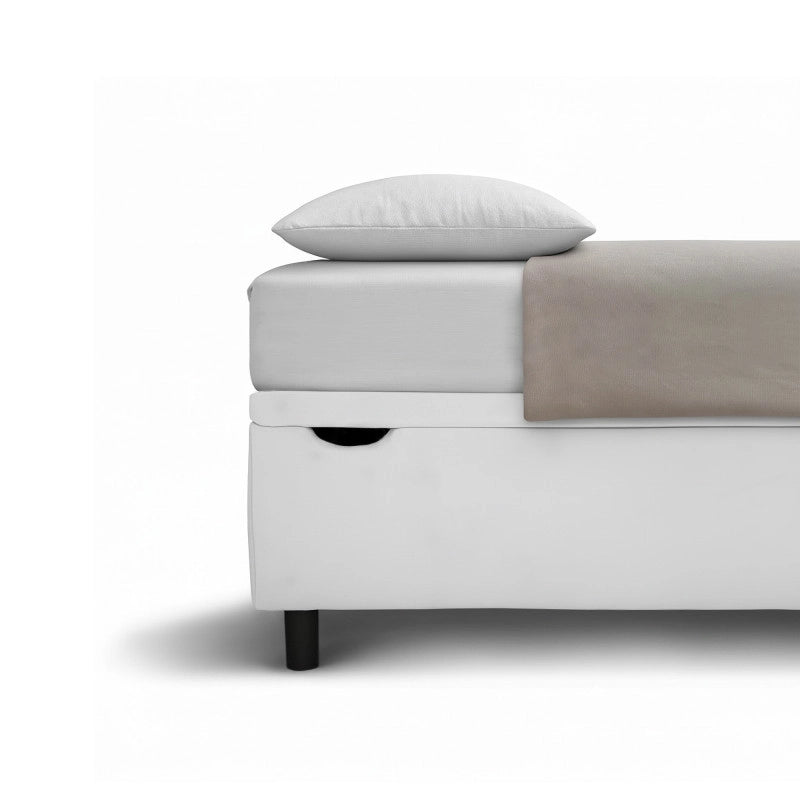 Letto imbottito Singolo 80x200 cm Button - Bianco,Similpelle,Contenitore