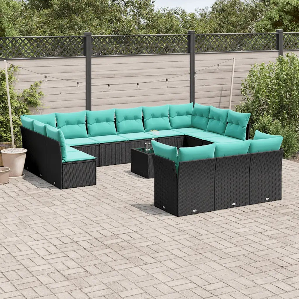 Set Divani da Giardino 14 pz con Cuscini Nero in Polyrattan 3218457