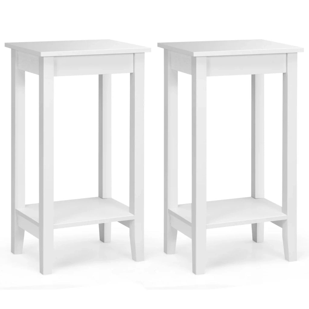 Set di 2 tavolini laterali a due livelli per soggiorno 40,5 x 29 x 73,5 cm pratici e leggeri stile moderno legno bianco 20_0012483