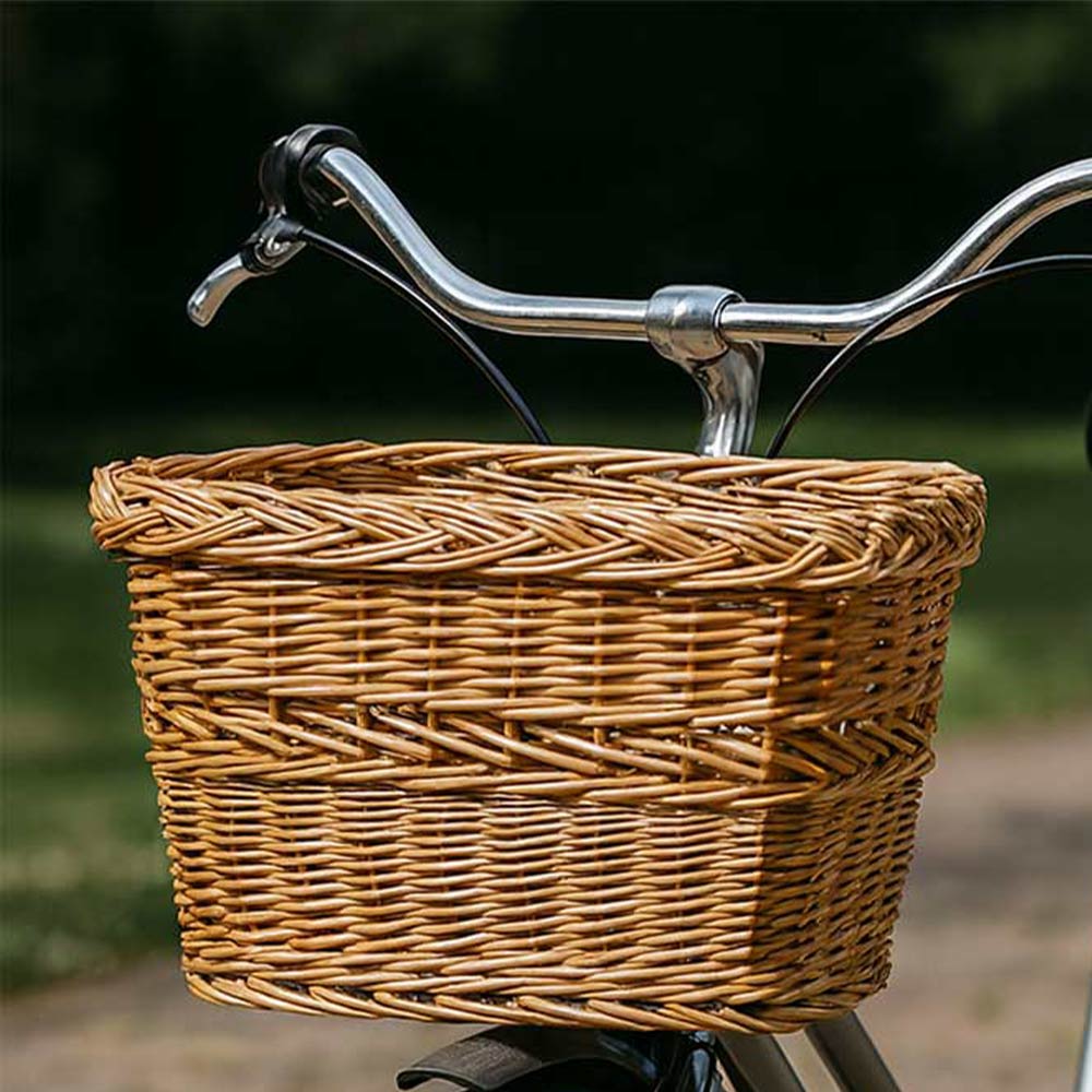 Cesto per bici cestino rettangolare in vimini naturale con manico intrecciato