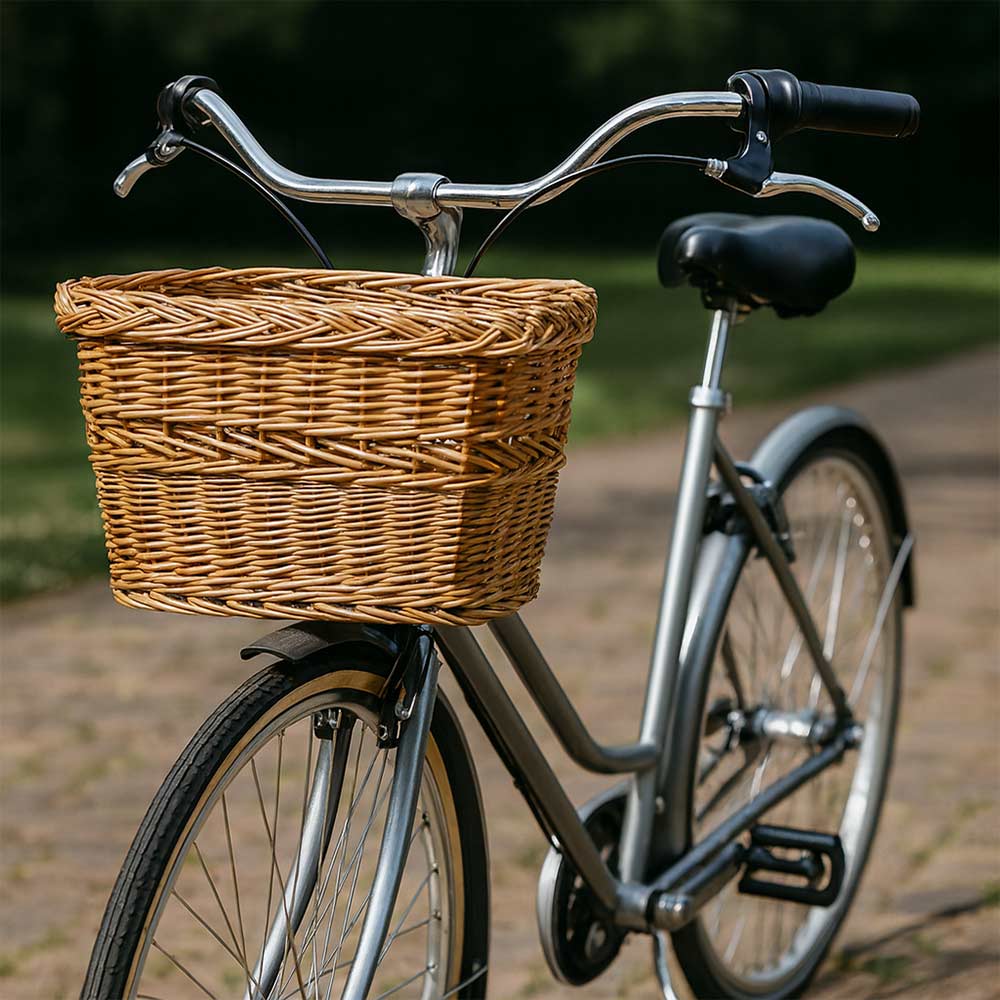 Cesto per bici cestino rettangolare in vimini naturale con manico intrecciato