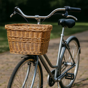 Cesto per bici cestino rettangolare in vimini naturale con manico intrecciato