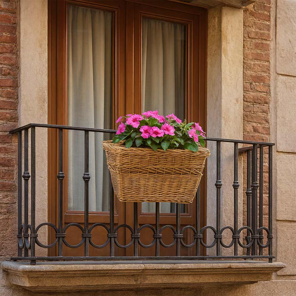 Cesto per bici cestino rettangolare in vimini naturale con manico intrecciato