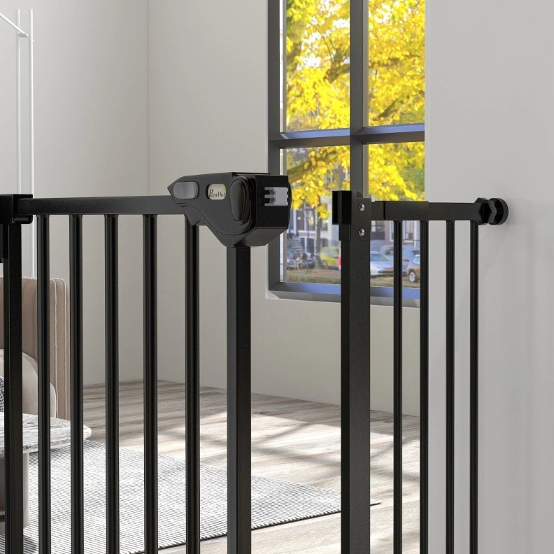 Cancello di Sicurezza per Cani in Metallo e Plastica Regolabile 74-80/87-94 cm Nero