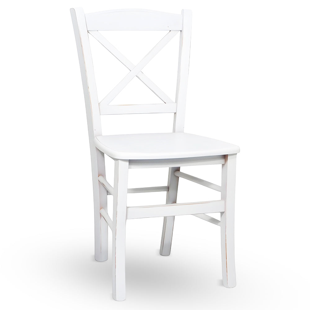 Sedia da pranzo Venezia croce in legno bianco anticato con finitura ciliegio