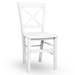 Sedia da pranzo Venezia croce in legno bianco anticato con finitura ciliegio