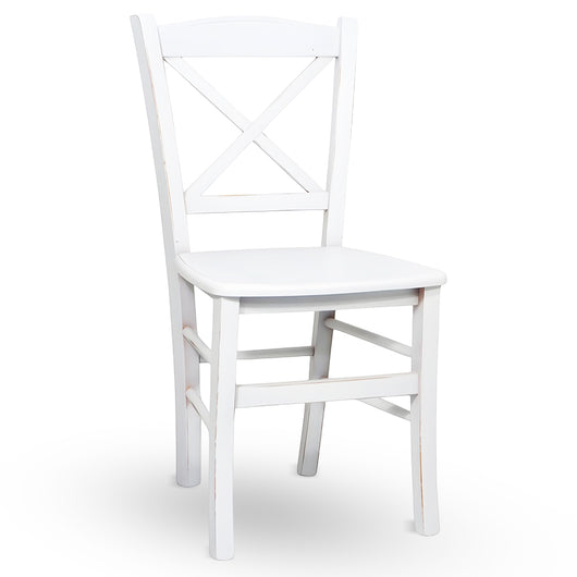 Sedia da pranzo Venezia croce in legno bianco anticato con finitura ciliegio