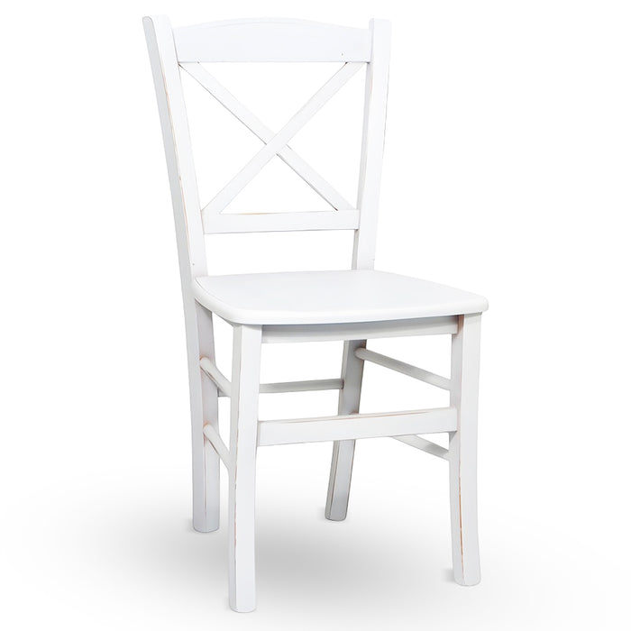 Sedia da pranzo Venezia croce in legno bianco anticato con finitura ciliegio