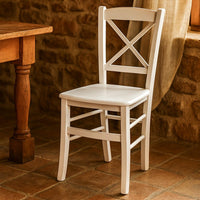 Sedia da pranzo Venezia croce in legno bianco anticato con finitura ciliegio