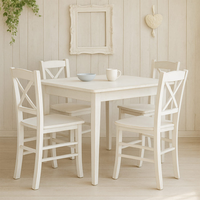 Sedia da pranzo Venezia croce in legno bianco anticato con finitura ciliegio