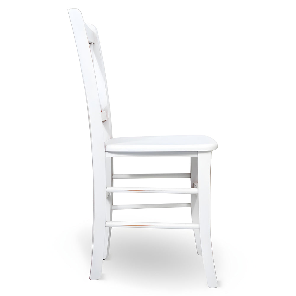 Sedia da pranzo Venezia croce in legno bianco anticato con finitura ciliegio