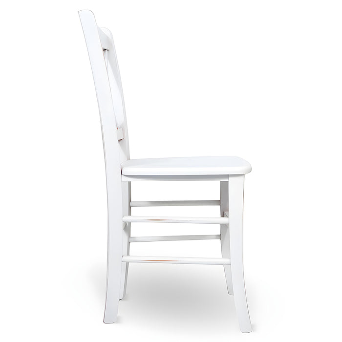 Sedia da pranzo Venezia croce in legno bianco anticato con finitura ciliegio