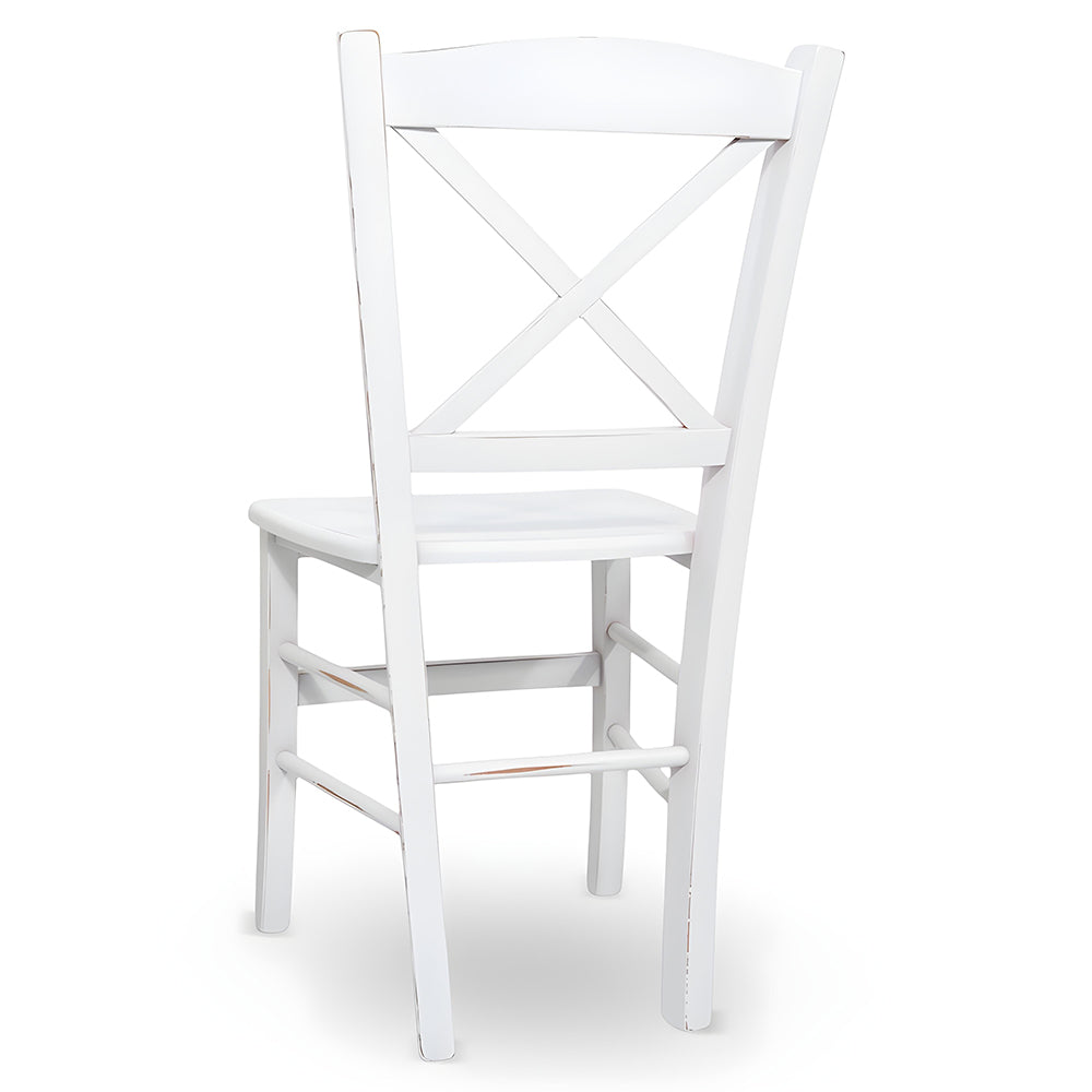 Sedia da pranzo Venezia croce in legno bianco anticato con finitura ciliegio