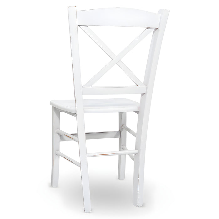 Sedia da pranzo Venezia croce in legno bianco anticato con finitura ciliegio