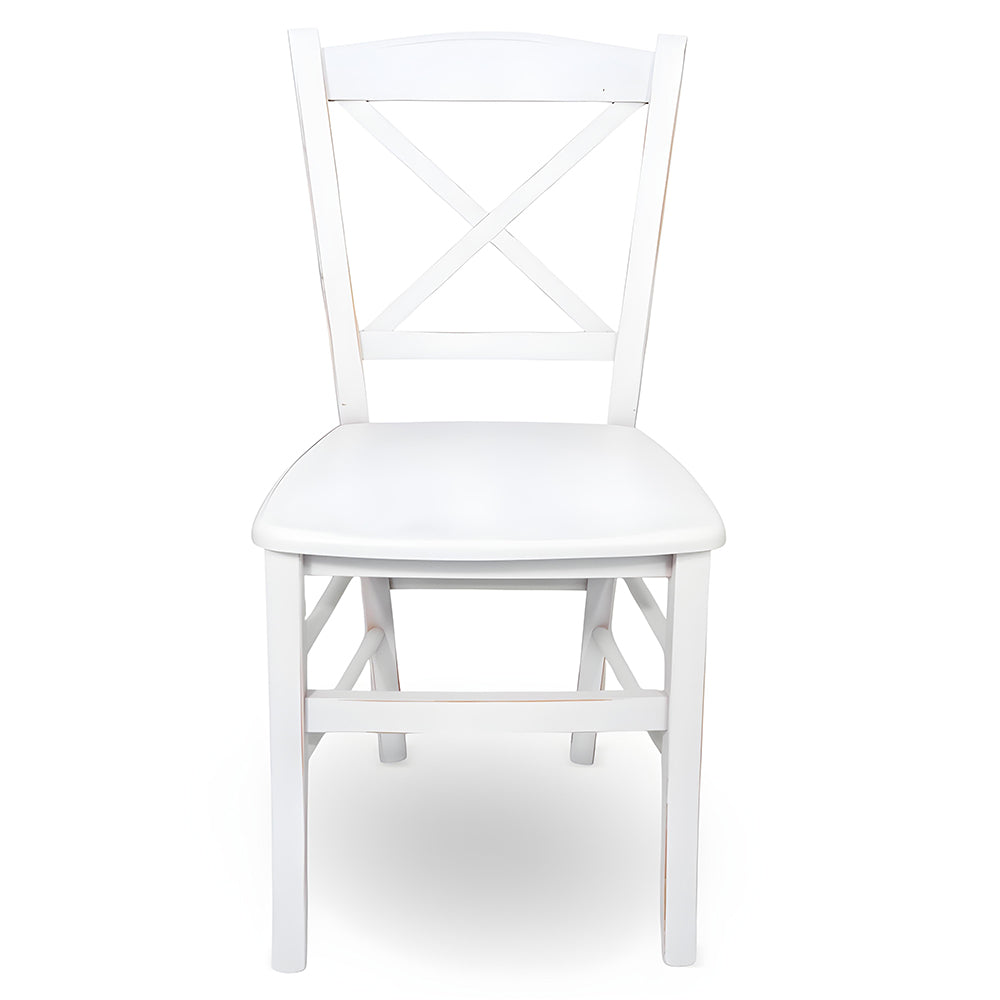 Sedia da pranzo Venezia croce in legno bianco anticato con finitura ciliegio